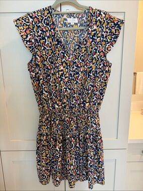 Mudpie Navy, Mustard & Coral Leopard Print Dress
